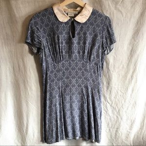 Vintage Gray Babydoll Dress with Peter Pan Collar Small